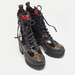 Louis Vuitton Brown/Black Suede Laureate Combat Boots Size  36