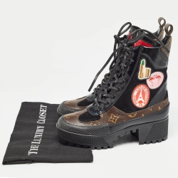 Louis Vuitton Brown/Black Suede Laureate Combat Boots Size  36
