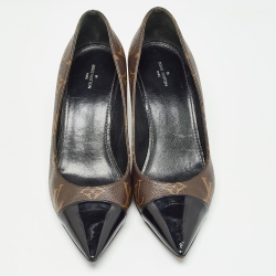 Pre Owned Louis Vuitton Brown/Black Monogram Canvas and Patent Cherie Pumps Size 39