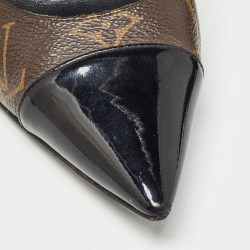 Pre Owned Louis Vuitton Brown/Black Monogram Canvas and Patent Cherie Pumps Size 39