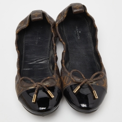 مملوكة مسبقًا Louis Vuitton Monogram Canvas and Patent Leather Bow Detail Scrunch Ballet Flats Size 39