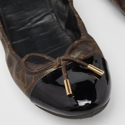 مملوكة مسبقًا Louis Vuitton Monogram Canvas and Patent Leather Bow Detail Scrunch Ballet Flats Size 39