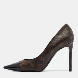 Pre Owned Louis Vuitton Brown/Black Monogram Canvas and Patent Cherie Pumps Size 41