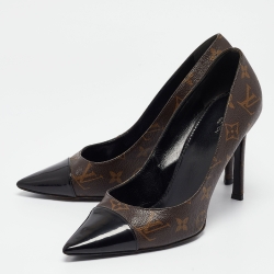Pre Owned Louis Vuitton Brown/Black Monogram Canvas and Patent Cherie Pumps Size 41