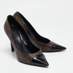 Pre Owned Louis Vuitton Brown/Black Monogram Canvas and Patent Cherie Pumps Size 41