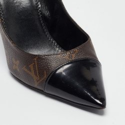 Pre Owned Louis Vuitton Brown/Black Monogram Canvas and Patent Cherie Pumps Size 41