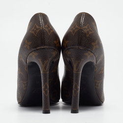 Pre Owned Louis Vuitton Brown/Black Monogram Canvas and Patent Cherie Pumps Size 41