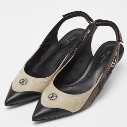 Pre Owned Louis Vuitton Monogram Canvas and Suede Archlight Slingback Pumps Size 39