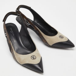 Pre Owned Louis Vuitton Monogram Canvas and Suede Archlight Slingback Pumps Size 39