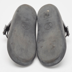 Pre Owned Louis Vuitton Brown/Black Patent and Monogram Canvas Flat Slides Size 38