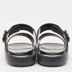 Pre Owned Louis Vuitton Brown/Black Patent and Monogram Canvas Flat Slides Size 38