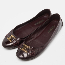 Pre Owned Louis Vuitton Burgundy Patent Leather Oxford Ballet Flats Size 37
