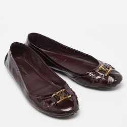 Pre Owned Louis Vuitton Burgundy Patent Leather Oxford Ballet Flats Size 37
