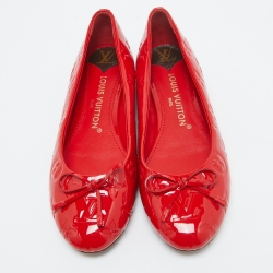 Pre Owned Louis Vuitton Red Monogram Patent Leather Bow Ballet Flats Size 40