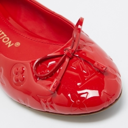 Pre Owned Louis Vuitton Red Monogram Patent Leather Bow Ballet Flats Size 40