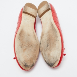 Pre Owned Louis Vuitton Red Monogram Patent Leather Bow Ballet Flats Size 40