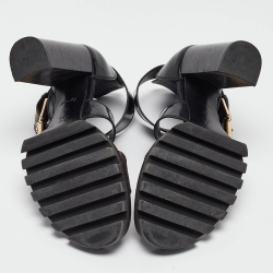 مملوكة مسبقًا Louis Vuitton Brown/Black Monogram Canvas and Patent Cross Ankle Strap Sandals Size 41