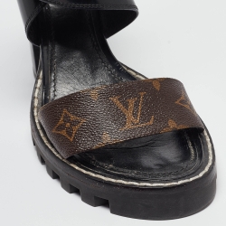 مملوكة مسبقًا Louis Vuitton Brown/Black Monogram Canvas and Patent Cross Ankle Strap Sandals Size 41