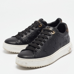 Pre Owned Louis Vuitton Black Monogram Debossed Leather Time Out Sneakers Size 38
