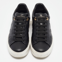 Pre Owned Louis Vuitton Black Monogram Debossed Leather Time Out Sneakers Size 38