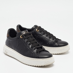 Pre Owned Louis Vuitton Black Monogram Debossed Leather Time Out Sneakers Size 38