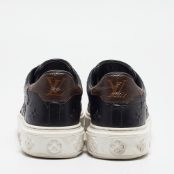 Pre Owned Louis Vuitton Black Monogram Debossed Leather Time Out Sneakers Size 38