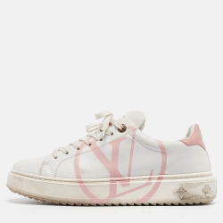 Louis Vuitton White/Pink Leather Time Out Sneakers Size 41