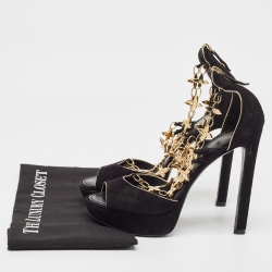 مملوكة مسبقًا Louis Vuitton Black Suede Gold Sweater Lady Open Toe Platform Sandals Size 37.5