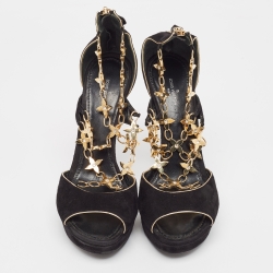 مملوكة مسبقًا Louis Vuitton Black Suede Gold Sweater Lady Open Toe Platform Sandals Size 37.5