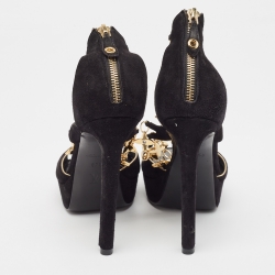 مملوكة مسبقًا Louis Vuitton Black Suede Gold Sweater Lady Open Toe Platform Sandals Size 37.5