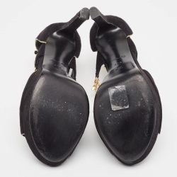 مملوكة مسبقًا Louis Vuitton Black Suede Gold Sweater Lady Open Toe Platform Sandals Size 37.5