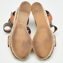 Louis Vuitton Brown Leather and Monogram Canvas Boundary Wedge Sandals Size 37