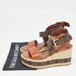 Louis Vuitton Brown Leather and Monogram Canvas Boundary Wedge Sandals Size 37