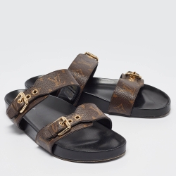 Pre Owned Louis Vuitton Monogram Canvas Bom Dia Flat Mules Size 39.5