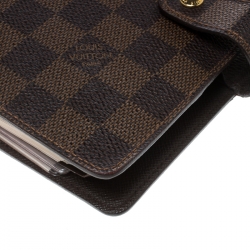 Pre Owned Louis Vuitton Damier Ebene Canvas Medium Ring Agenda Cover