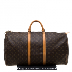 مملوكة مسبقًا Louis Vuitton Brown Monogram Canvas Keepall Bandouliere 60 Bag