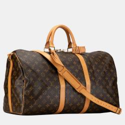 Pre Owned Louis Vuitton Brown Monogram Keepall Bandouliere 50
