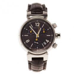 Louis Vuitton Brown Stainless Steel Tambour Women's Wristwatch 34MM