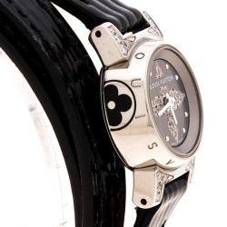 Louis Vuitton Grey Stainless Steel Diamond Tambour Bijou Q151K Women's Wristwatch 18 mm