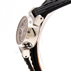 Louis Vuitton Grey Stainless Steel Diamond Tambour Bijou Q151K Women's Wristwatch 18 mm
