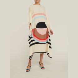 Louisa Parris Cream Emilie Graphic Print Silk Kaftan Size OS