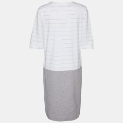 Love Moschino White & Grey Book Paper Printed Cotton Knit T-Shirt Dress M