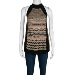 Pre Owned M Missoni Multicolor Textured Lurex Knit Sleeveless High Neck Top M