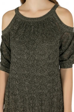 Pre Owned M Missoni Metallic Bronze Gold Knit Cold Shoulder Shift Dress S