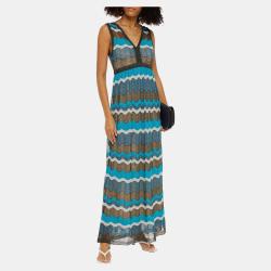 Pre Owned M Missoni Blue Lurex Knit Sleeveless Maxi Dress L (IT 44)