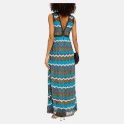 Pre Owned M Missoni Blue Lurex Knit Sleeveless Maxi Dress L (IT 44)