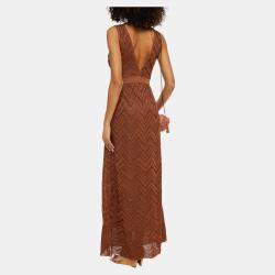 Pre Owned M Missoni Brown Lurex Knit Maxi Dress M (IT 42)