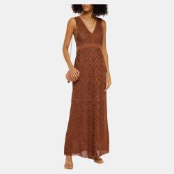Pre Owned M Missoni Brown Lurex Knit Maxi Dress M (IT 42)