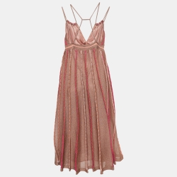 مملوكة مسبقًا M Missoni Pink Patterned Lurex Knit Midi Dress M
