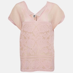 M Missoni Pink Patterned Lurex Knit Top S